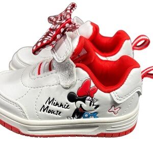 Minnie Mouse Toddler Sneakers Size 4 White Red Bow Disney Shoes